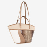 CV by Cavalinho designer boat handbag in beige and white with patent leather croc-effect detailing SKU 16280656.31 #color_beige / white, beige / blanc, bege / branco