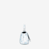 A small structured handbag in a glossy, iridescent light blue crocodile-embossed material, shown from a side profile against a solid white background. #color_lightblue