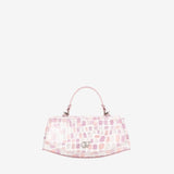 A light pink crocodile-embossed handbag with a top handle and a silver-tone interlocking CC logo clasp, set against a plain white background. #color_lilac