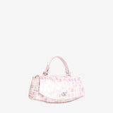 A light pink crocodile-embossed handbag with a top handle and silver-tone hardware, shown against a plain white background. #color_lilac