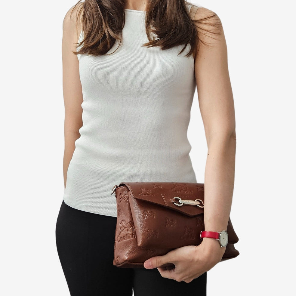 Cavalinho Cavalo Lusitano 3 in 1: Leather Clutch, Handbag or Crossbody Bag SKU 18090546.13 #color_saddlebrown, brown, black