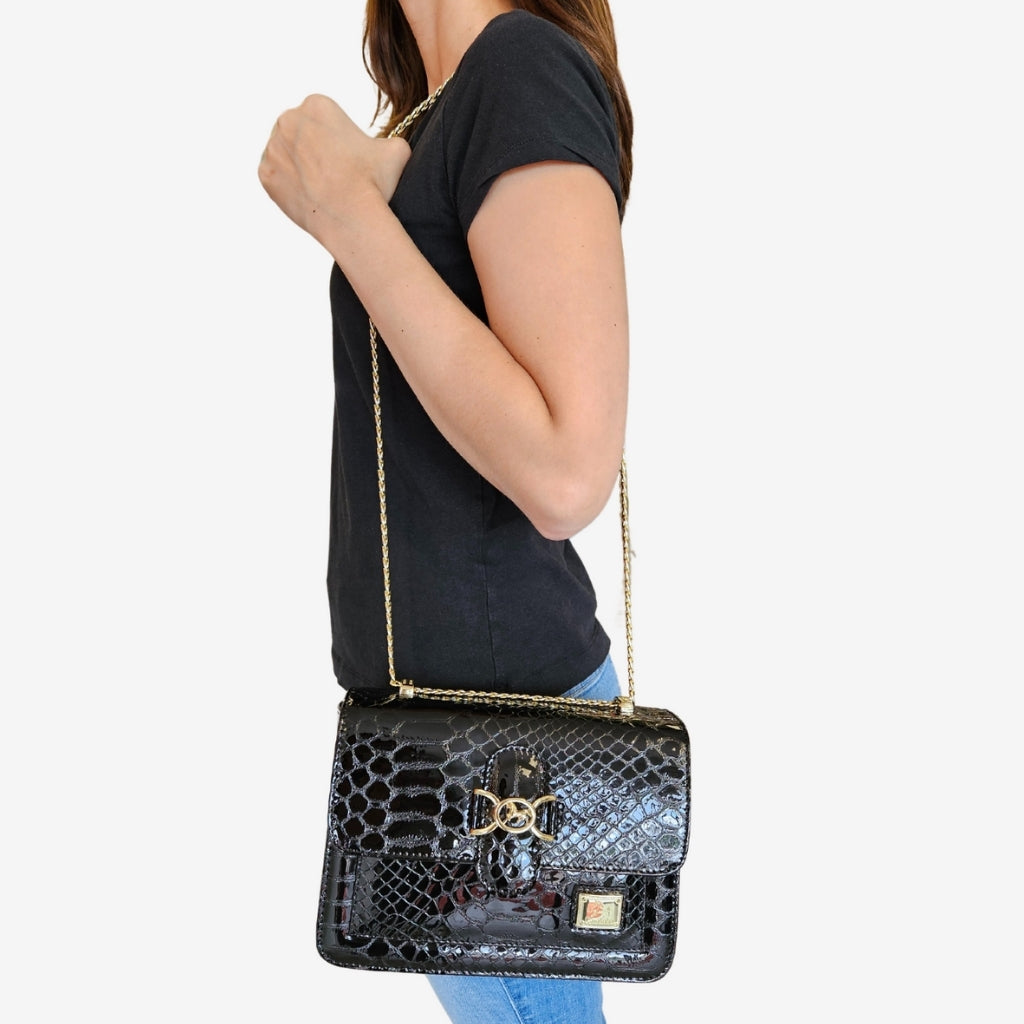 Cavalinho Gallop Black Patent Leather Shoulder Bag SKU 18170471.01 #color_black