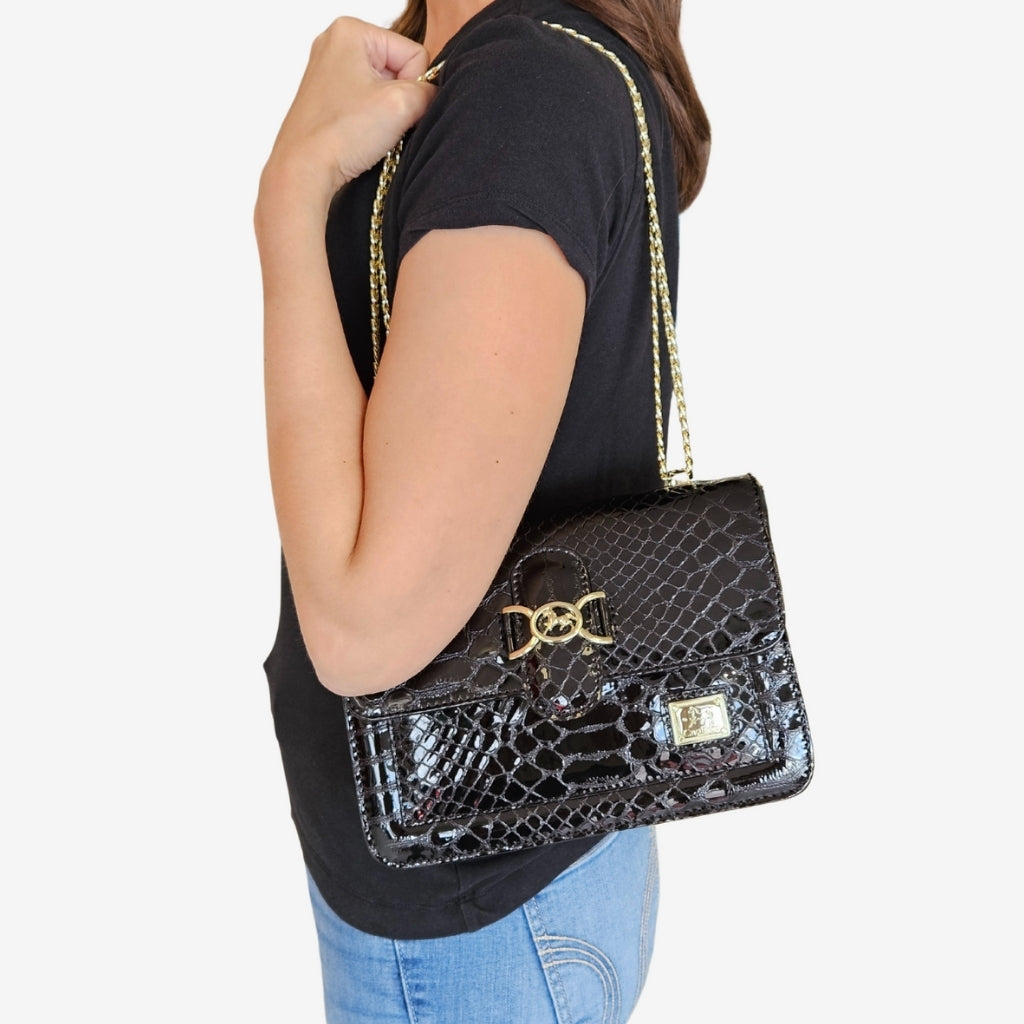 Cavalinho Gallop Black Patent Leather Shoulder Bag SKU 18170471.01 #color_black