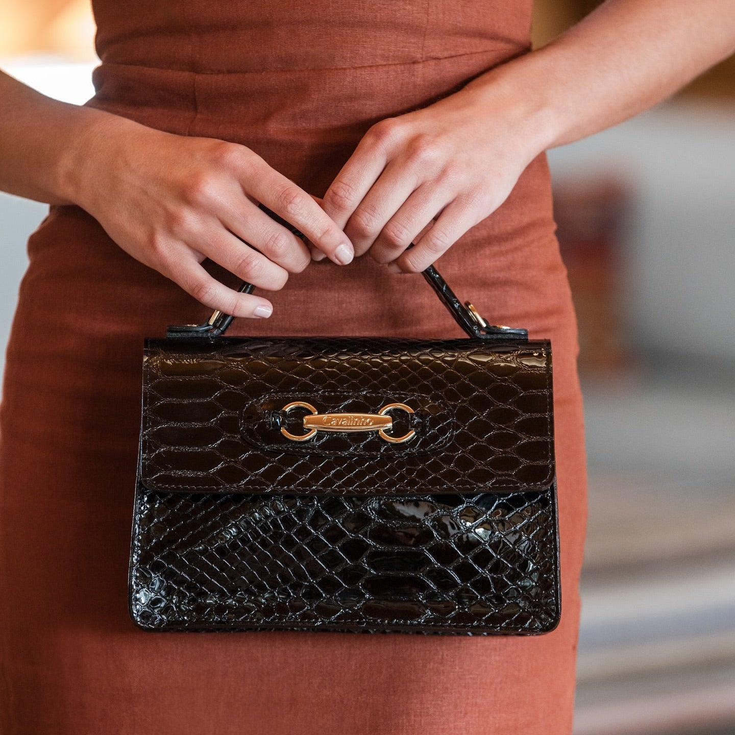 Cavalinho Gallop Patent Leather Handbag SKU 18170517.01 #color_black, black / brown