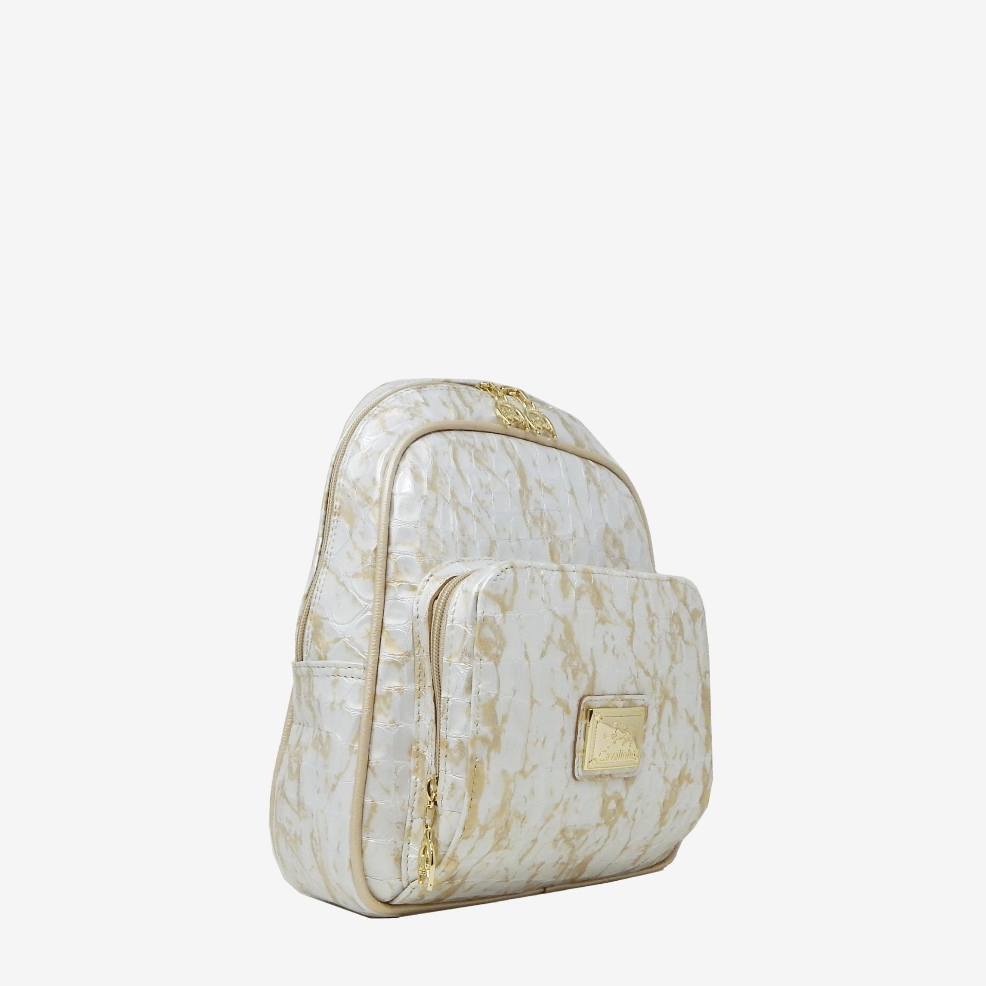 Cavalinho Gallop Beige Patent Leather Backpack Purse SKU 18170525.31 #color_beige / white