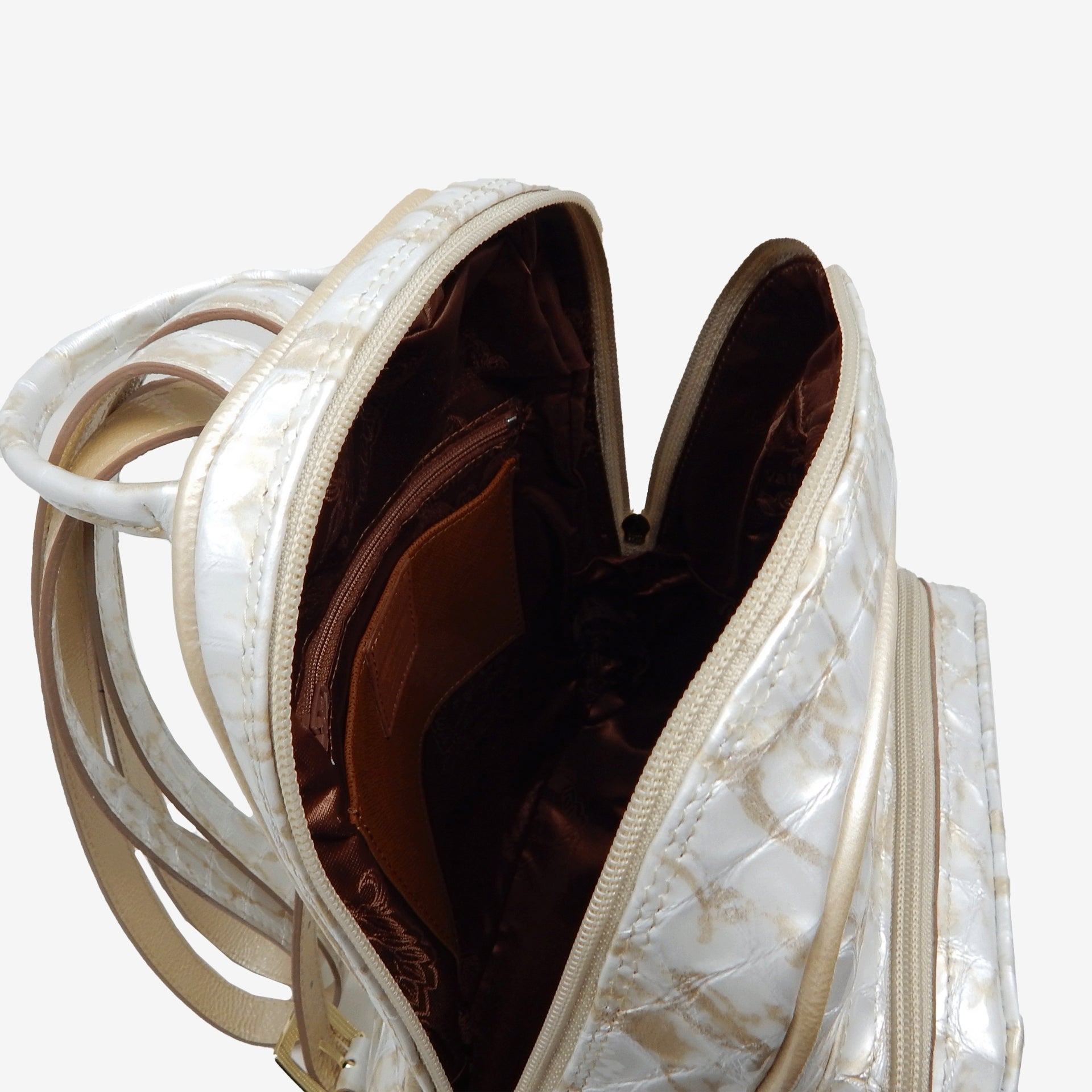 Cavalinho Gallop Beige Patent Leather Backpack Purse SKU 18170525.31 #color_beige / white, black, red