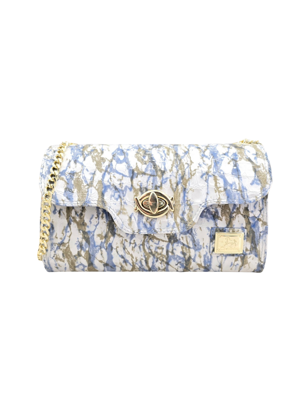 Cavalinho Gallop Patent Leather Clutch or Shoulder Bag SKU 18170535.10 #color_blue / white