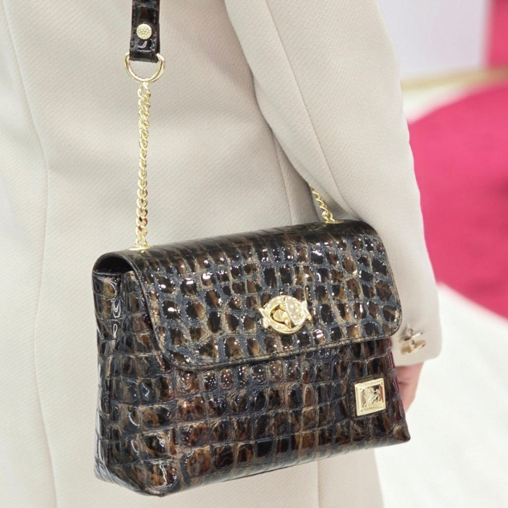 Cavalinho Gallop Patent Leather Shoulder Bag SKU 18170536.19 #color_black / brown