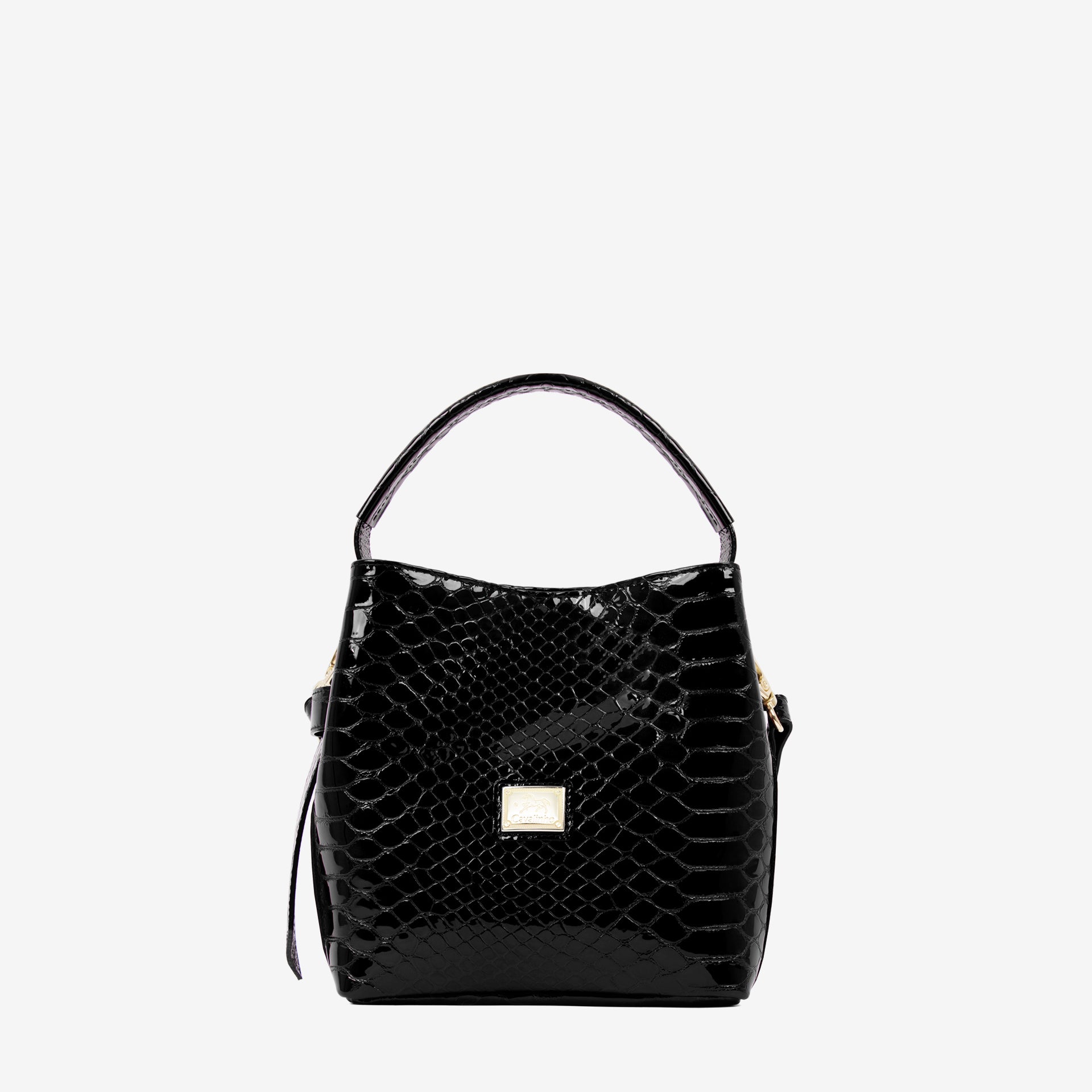 Cavalinho Gallop Black Patent Leather Bucket Bag SKU 18170591.01 #color_black