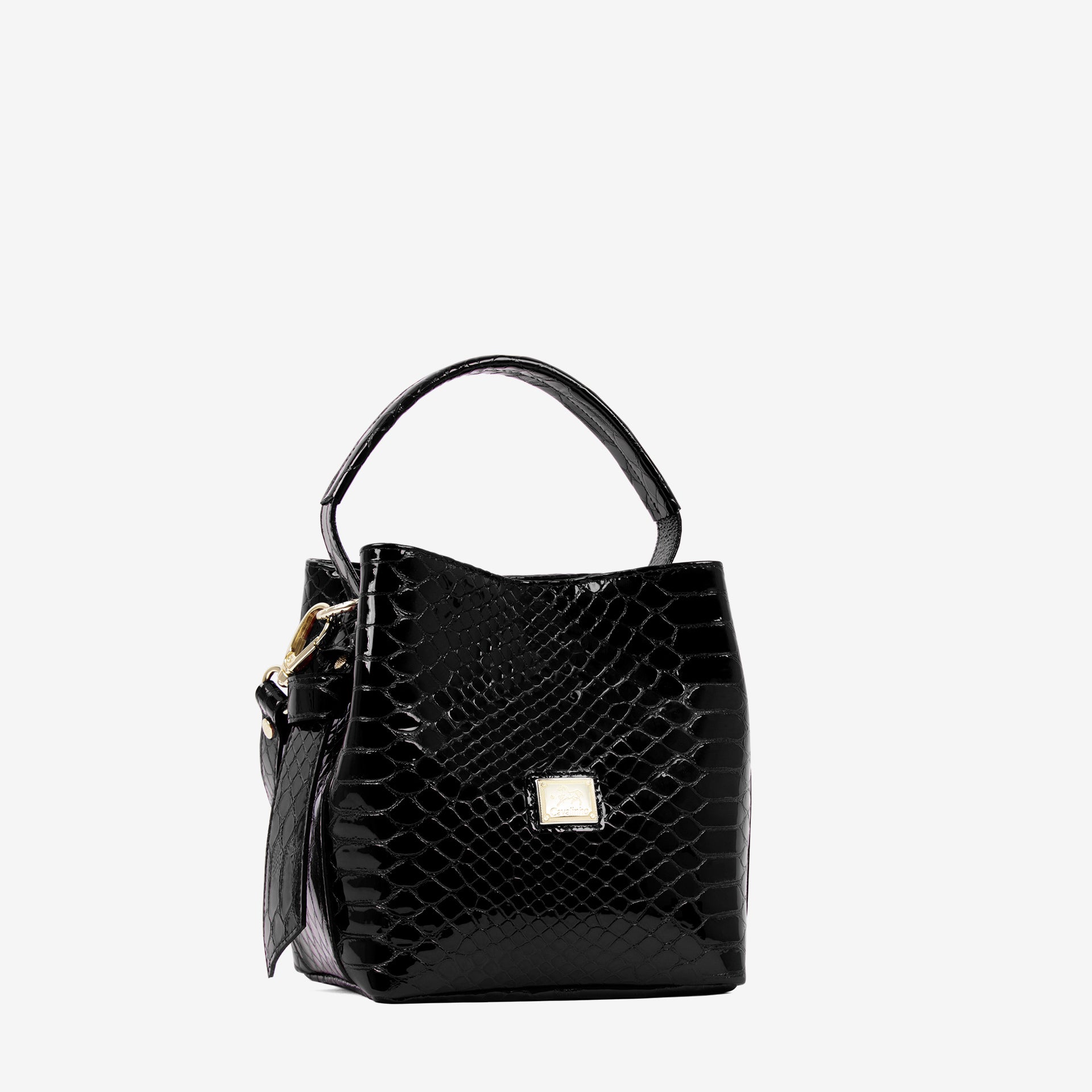 Cavalinho Gallop Black Patent Leather Bucket Bag SKU 18170591.01 #color_black