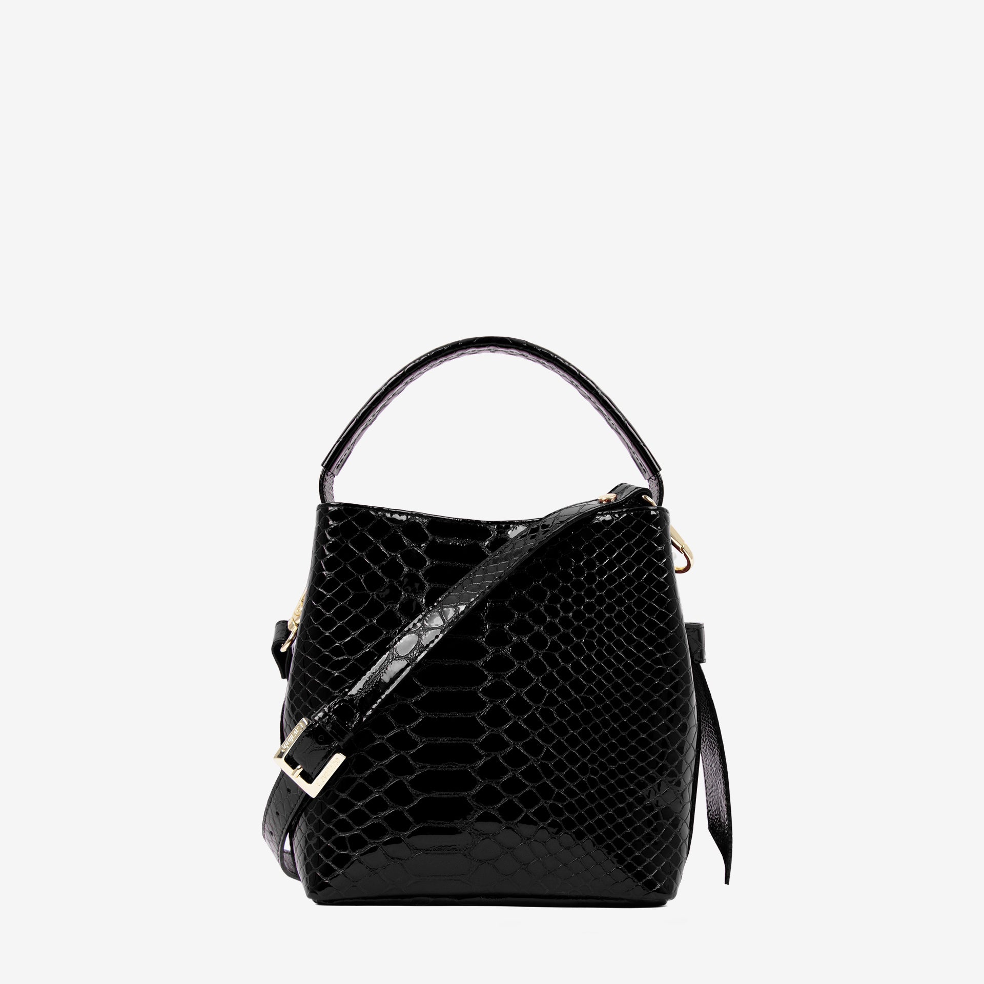 Cavalinho Gallop Black Patent Leather Bucket Bag SKU 18170591.01 #color_black