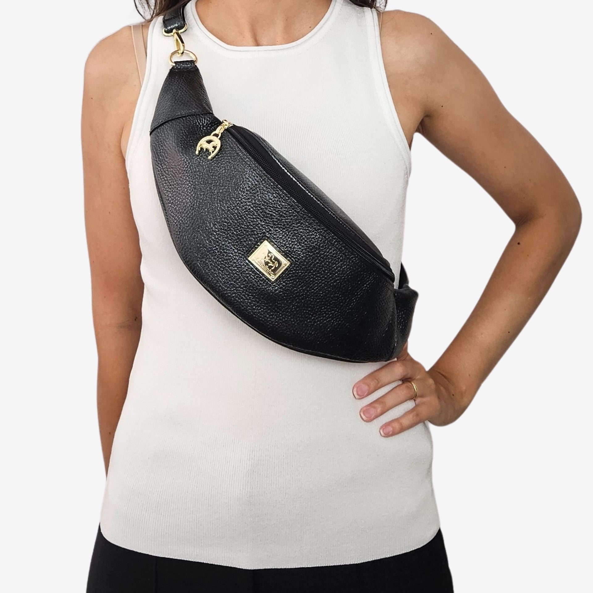 Cavalinho Muse Black Leather Sling Bag for Women SKU 18300219.00 #color_metallic black