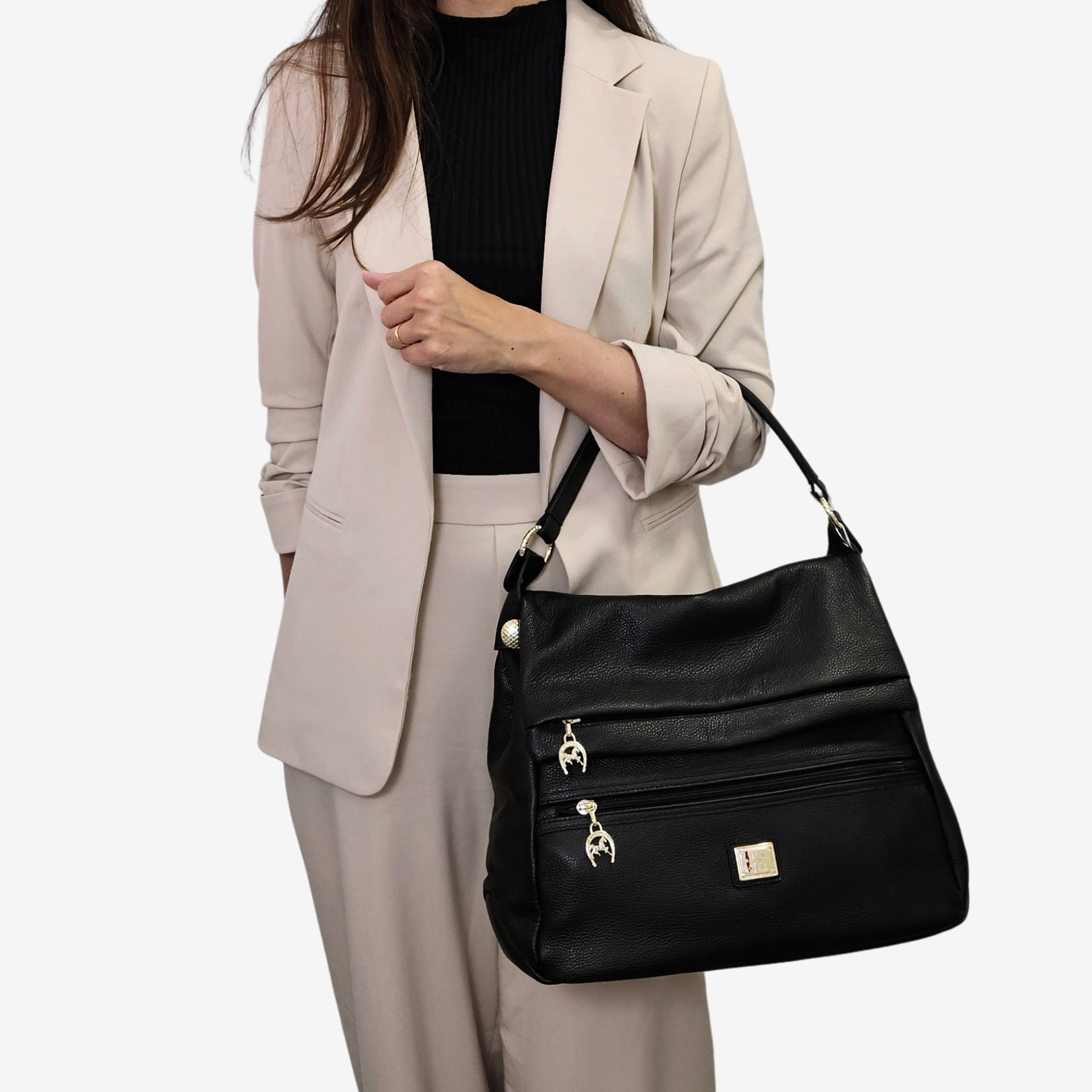Cavalinho Muse Black Leather Shoulder Bag SKU 18300369.01 #color_Black