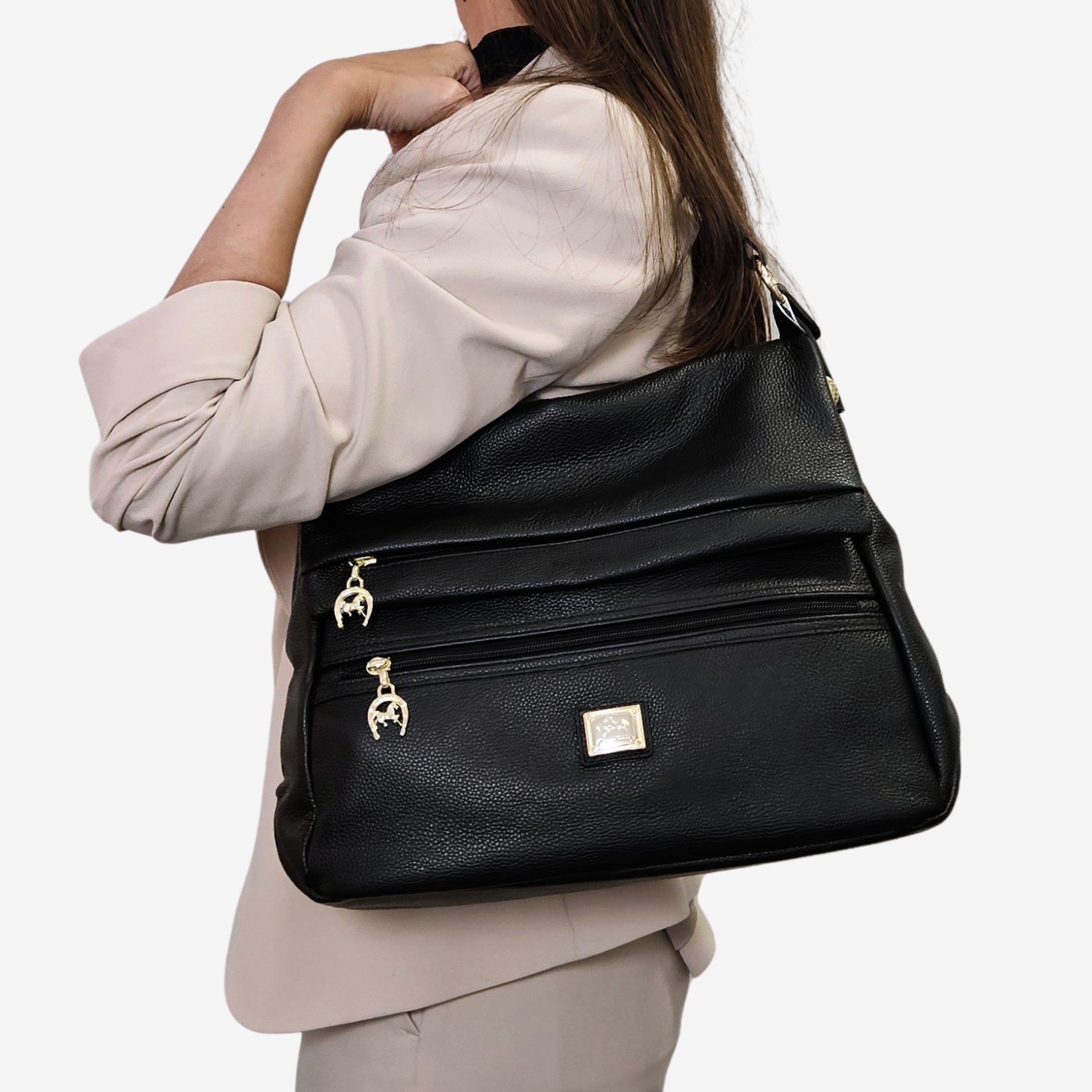 Cavalinho Muse Black Leather Shoulder Bag SKU 18300369.01 #color_Black