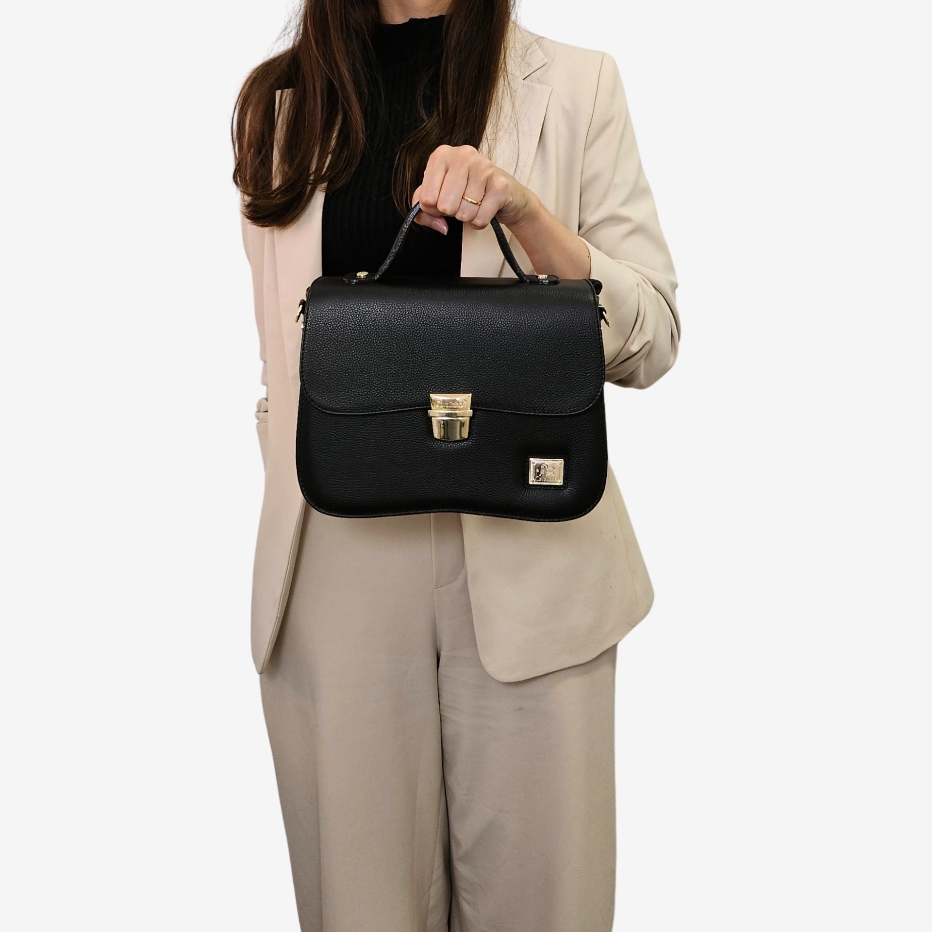 Cavalinho Muse Black Leather Handbag for Women with Gold Accents SKU 18300600.01 #color_black