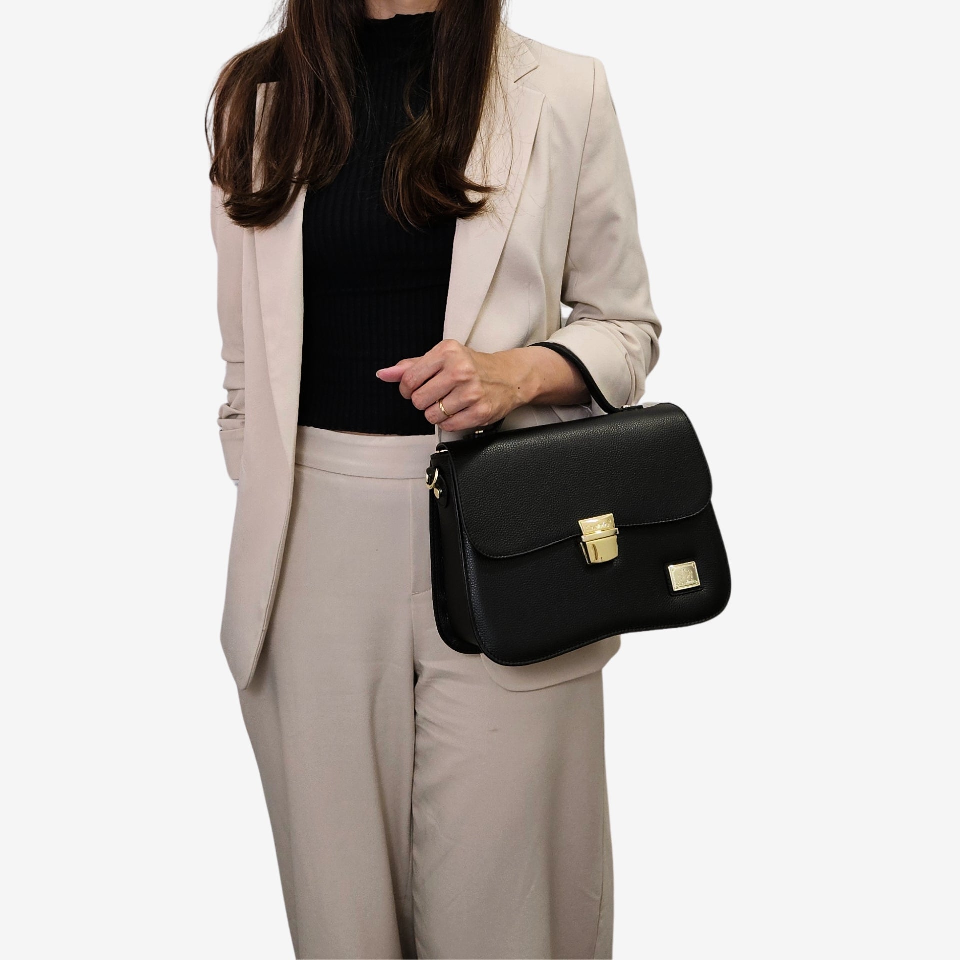 Cavalinho Muse Black Leather Handbag for Women with Gold Accents SKU 18300600.01 #color_black