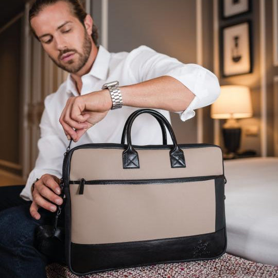 Cavalinho Cavalinho Club Laptop Bag SKU 18360501.07 #color_Sand, Black / Tan