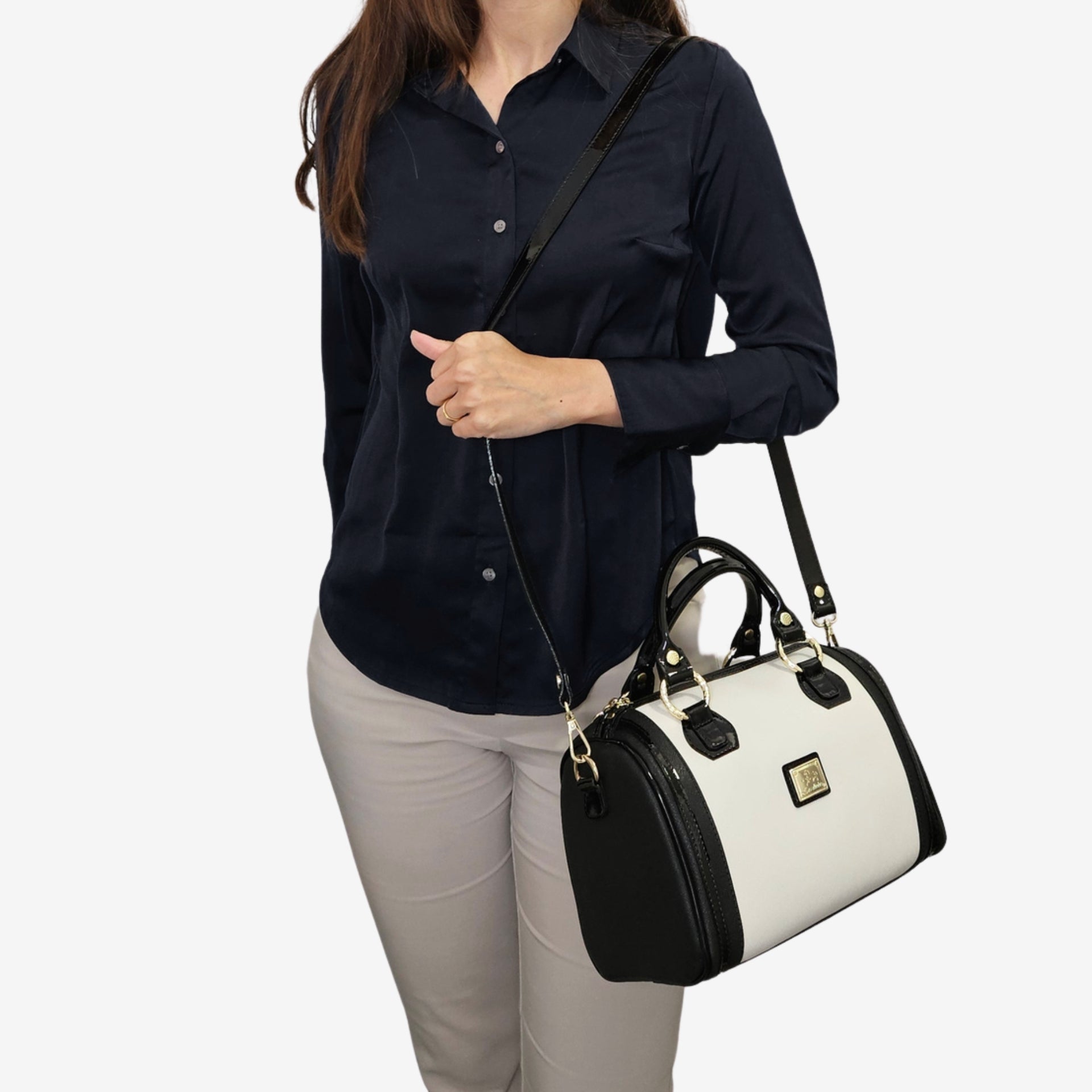Cavalinho Allegro Black and White Barrel Handbag SKU 18480569.21 #color_Black / white