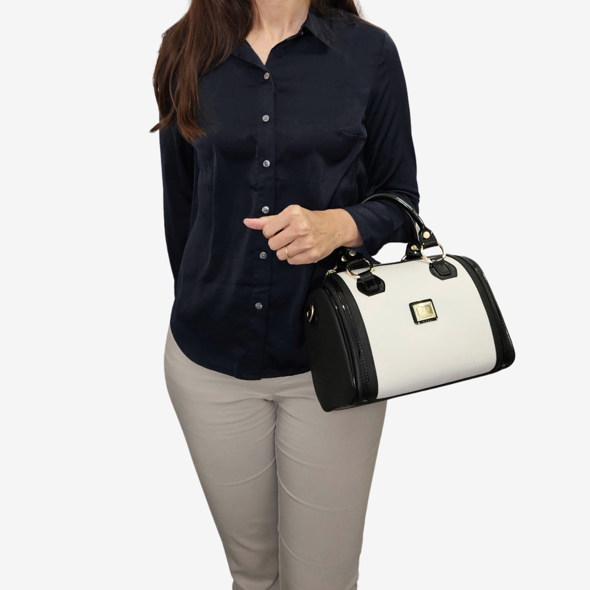Cavalinho Allegro Black and White Barrel Handbag SKU 18480569.21 #color_Black / white