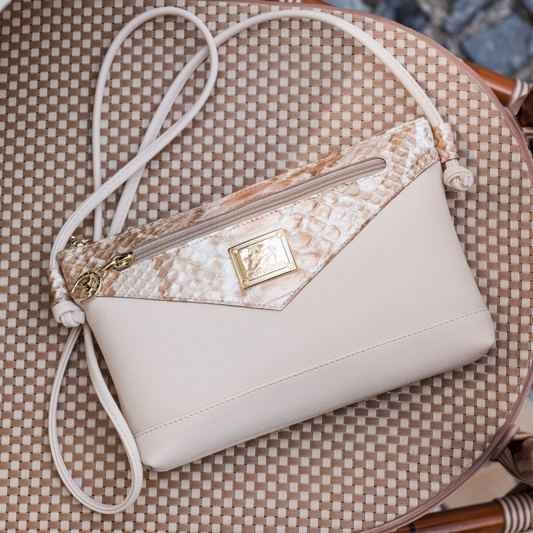 Cavalinho Cherry Blossom Beige Leather & Canvas Crossbody Bag for Women SKU 18810224.05 #color_beige