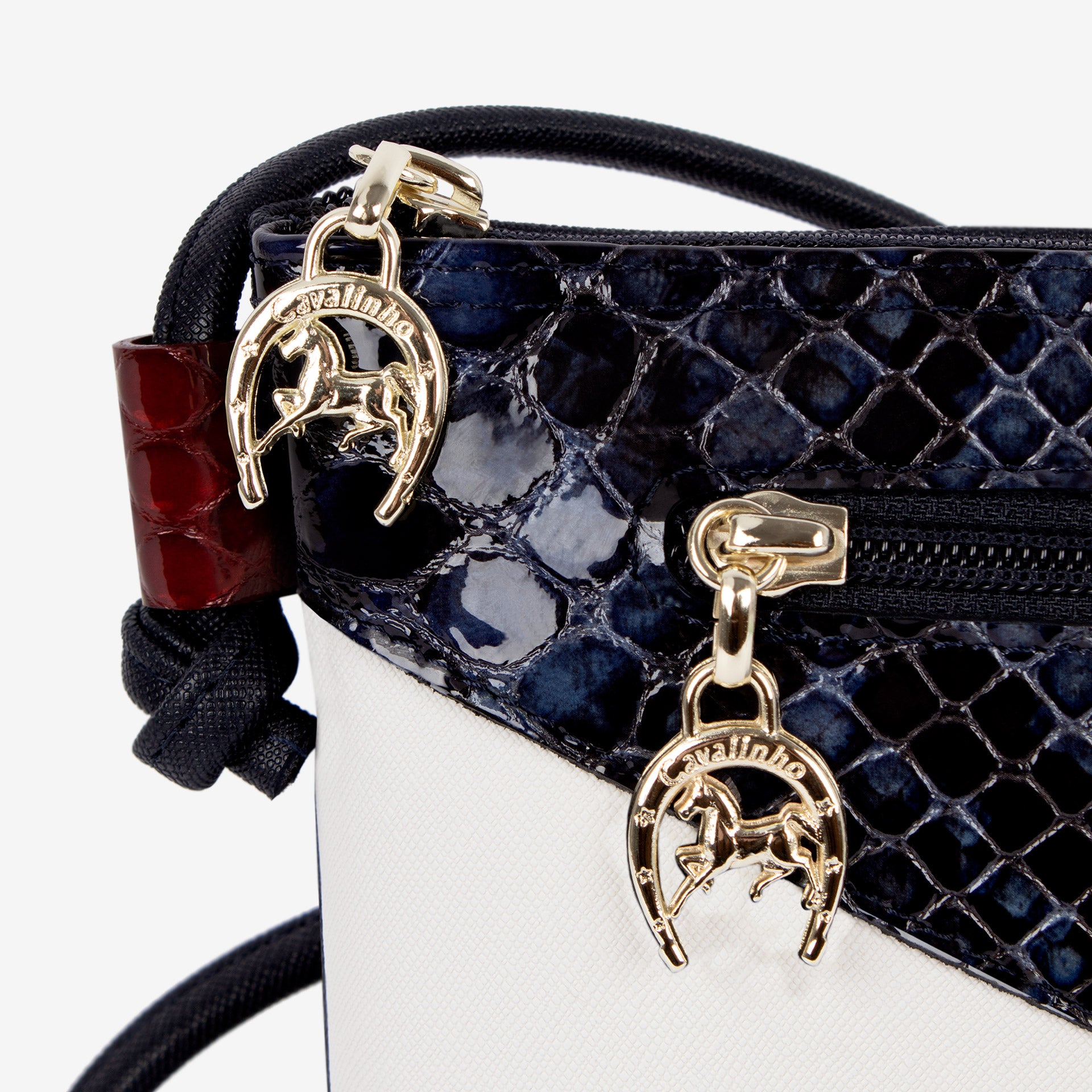 Cavalinho Cherry Blossom Leather & Canvas Crossbody Bag for Women SKU 18810224.22 #color_navy / white / red