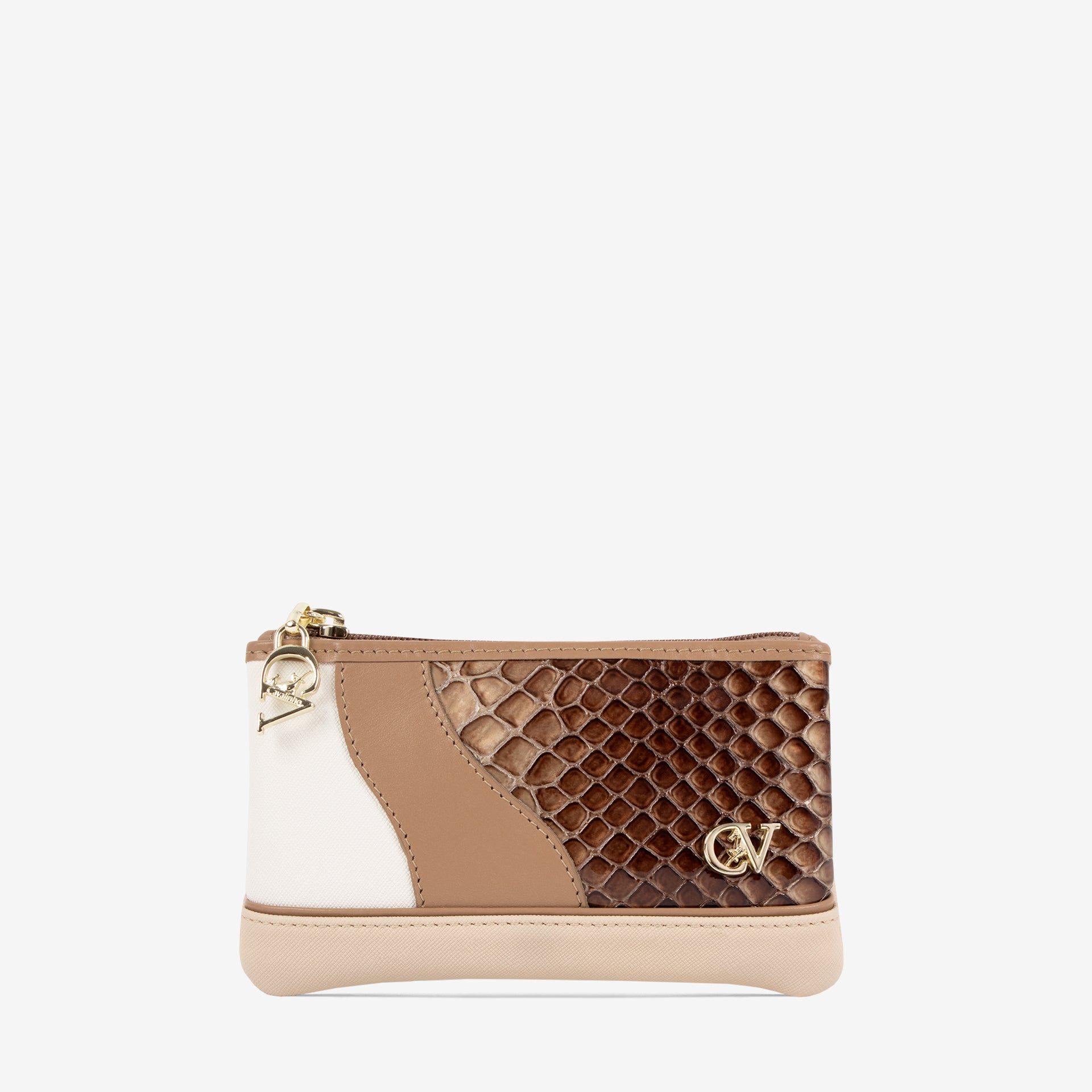 CV by Cavalinho small make up bag in beige and white with patent leather croc-effect detailing SKU 26280254.31 #color_beige / white, beige / blanc, bege / branco