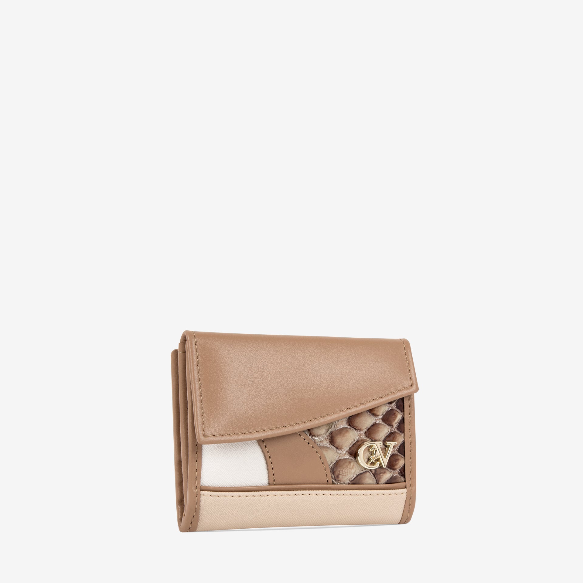 CV by Cavalinho mini trifold wallet in beige and white with patent leather croc-effect detailing SKU 26280530.31 #color_beige / white, beige / blanc, bege / branco