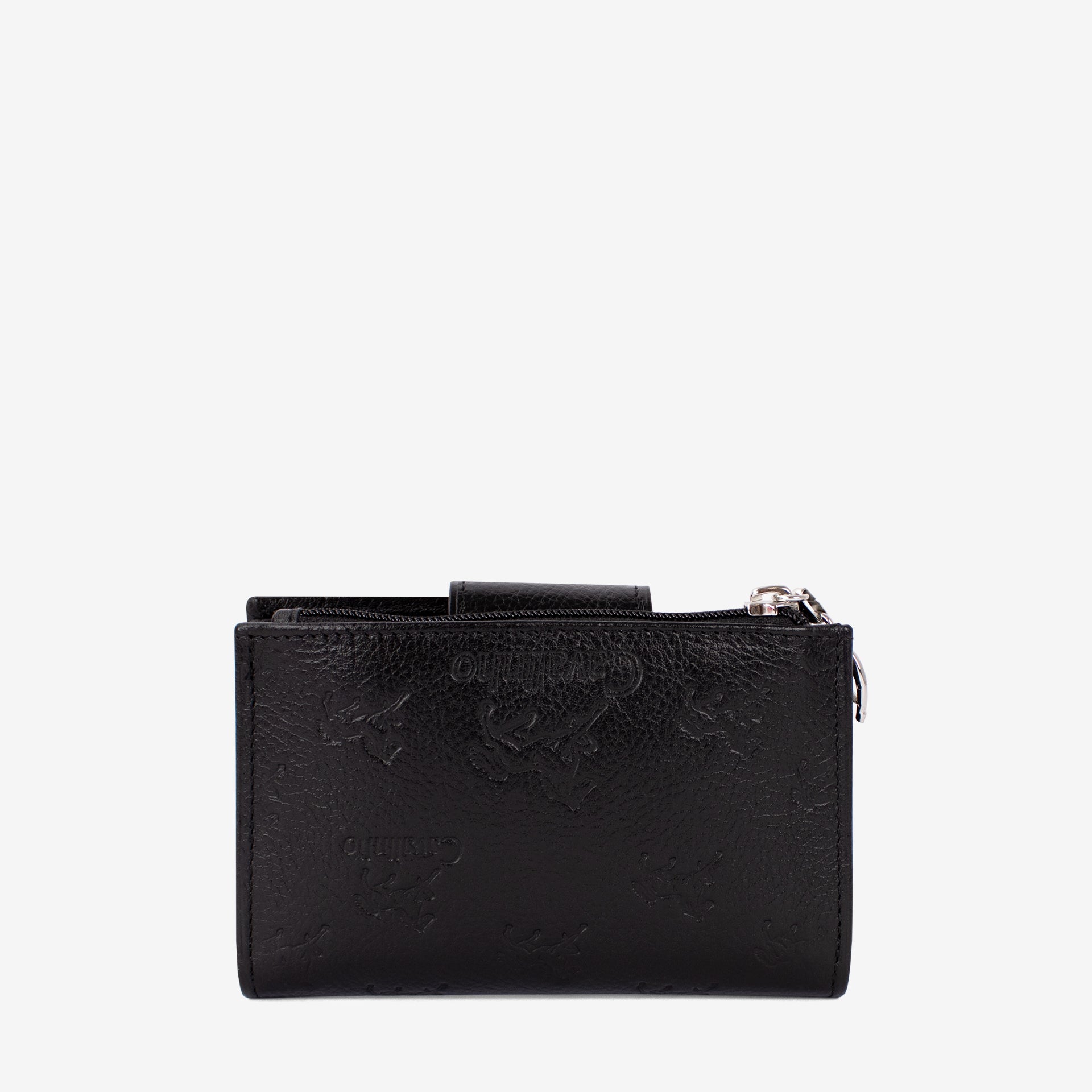 A Cavalinho black leather wallet with zip pouch, an embossed pattern, shown against a plain white background SKU 28090232.01 #color_black