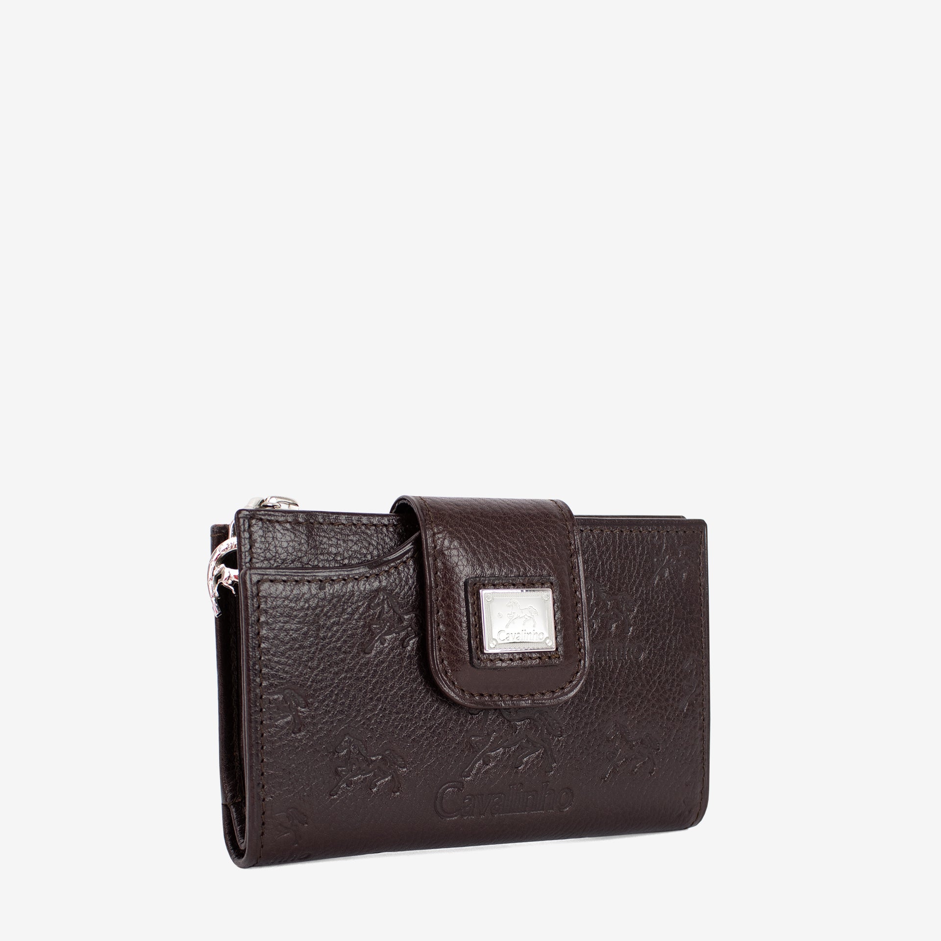 Cavalinho Cavalo Lusitano Brown Leather Wallet, Bifold, Embossed Leather, Silver Metal SKU 28090232.02 #color_brown