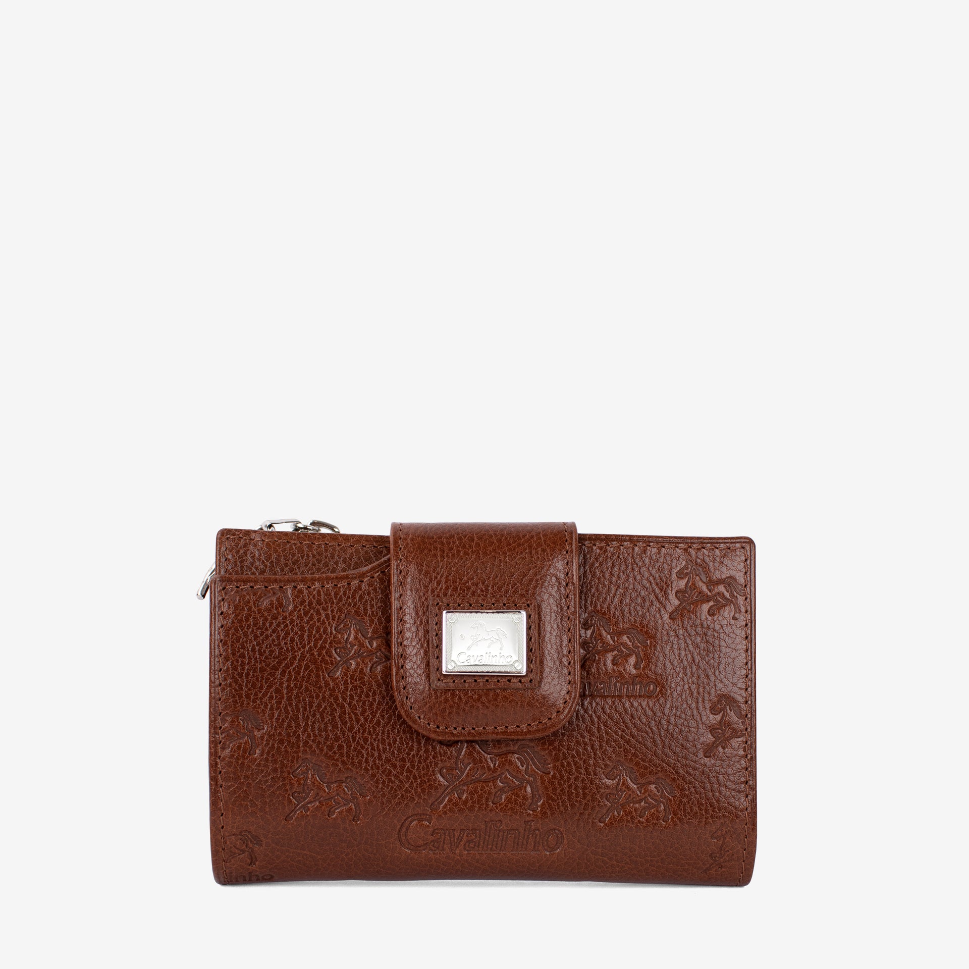 Cavalinho Cavalo Lusitano Light Camel Brown Leather Wallet, Bifold, Embossed Leather, Silver Metal SKU 28090232.13 #color_saddlebrown
