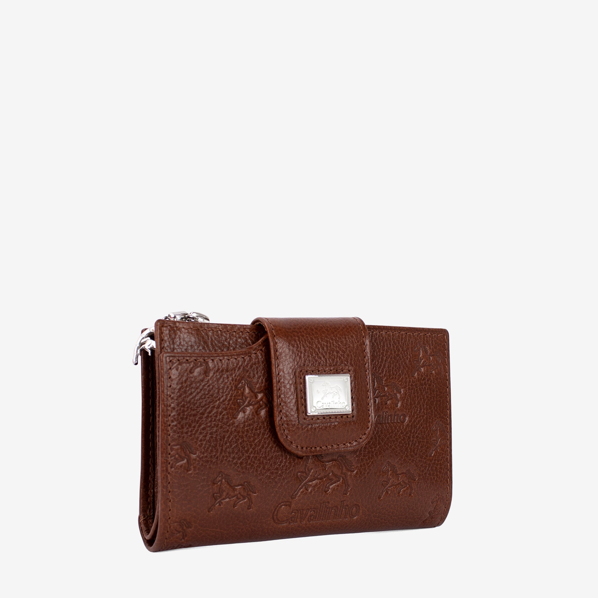Cavalinho Cavalo Lusitano Light Camel Brown Leather Wallet, Bifold, Embossed Leather, Silver Metal SKU 28090232.13 #color_saddlebrown