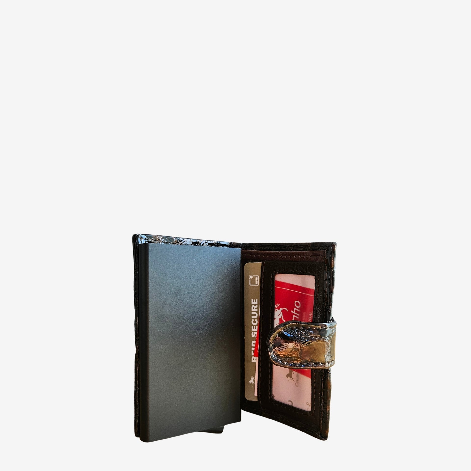 Cavalinho Gallop Brown Bifold Pop Up Slim Patent Leather Wallet for Women SKU 28170022.19 #color_black / brown