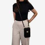 Cavalinho Muse Soft Pebbled Black Leather Phone Purse Crossbody Bag SKU 28300278.01 #color_black