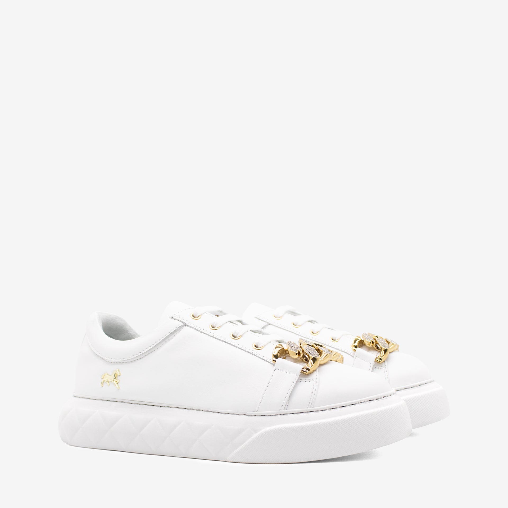 Cavalinho Golden Grace White Leather Sneakers for Women SKU 48010117.06 #color_white