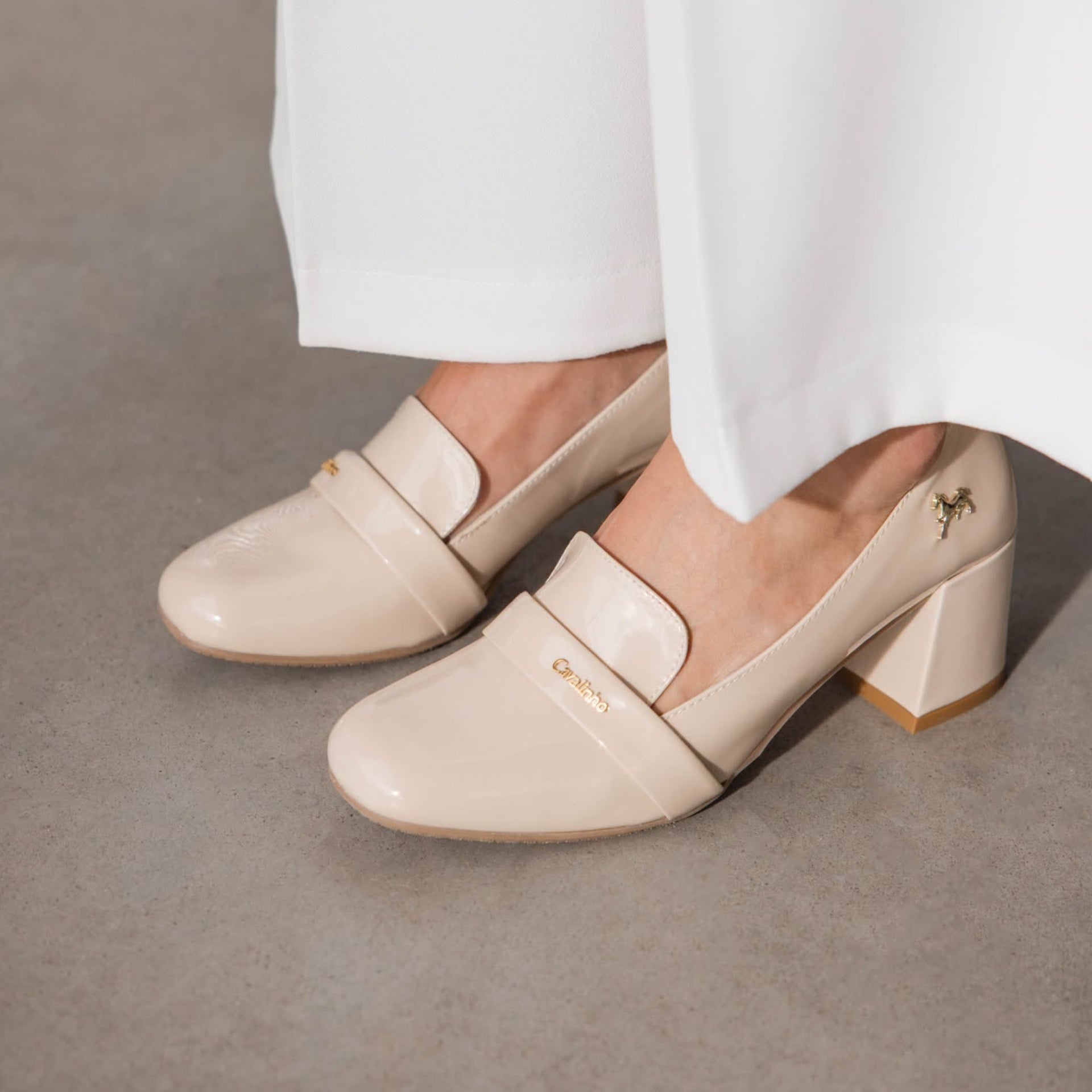 Cavalinho Enchante Beige Block Heel Loafers for Women SKU 48010121.05 #color_beige, bege
