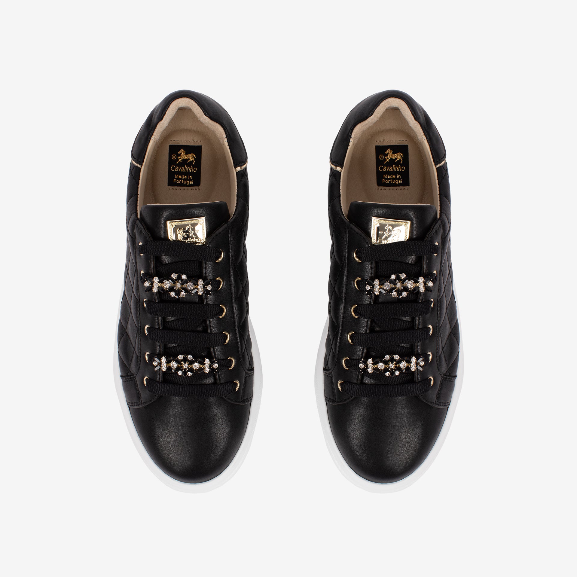 Cavalinho Eternal Black Leather Sneakers for Women with Gold Accents SKU 48010132.01 #color_black