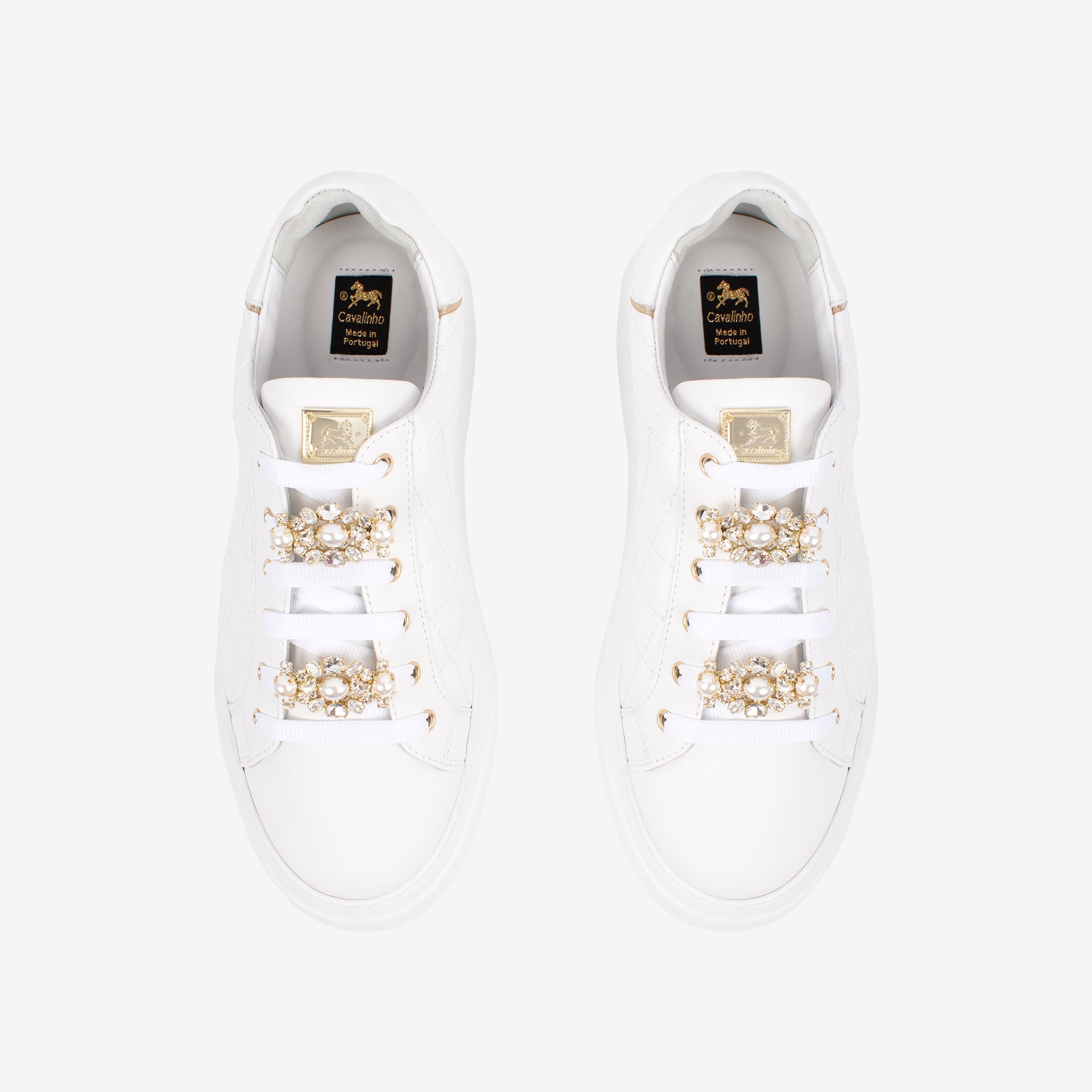 Cavalinho Eternal Leather Sneakers for Women with Gold Accents SKU 48010132.16 #color_white / gold