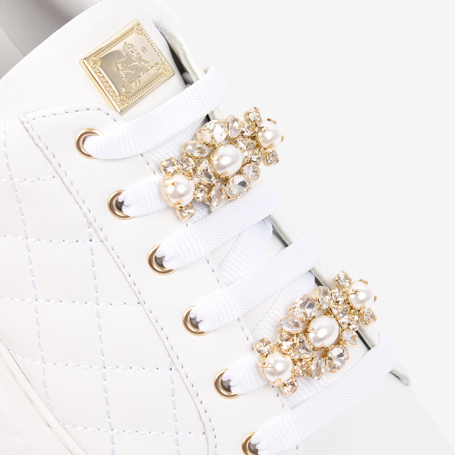 Cavalinho Eternal Leather Sneakers for Women with Gold Accents SKU 48010132.16 #color_white / gold