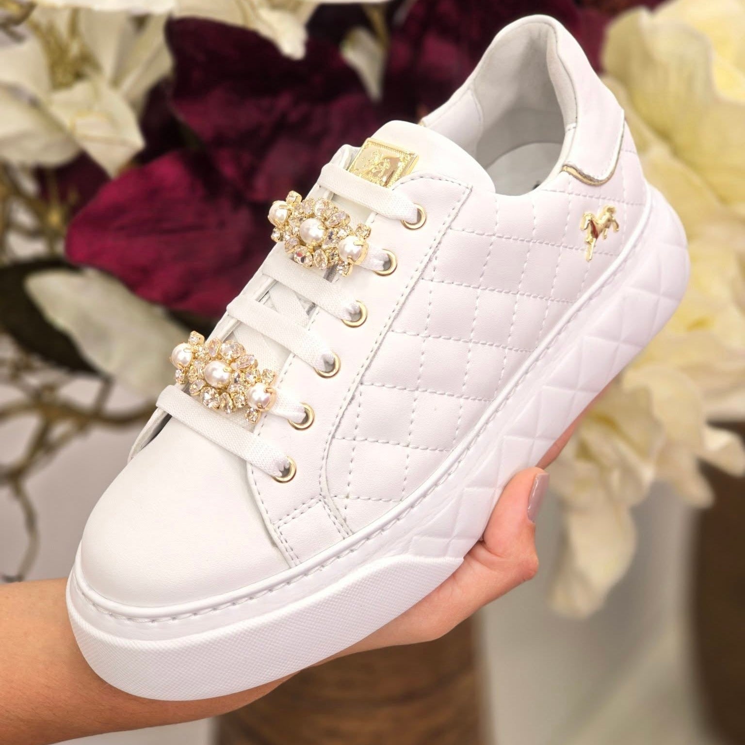 Cavalinho Eternal Leather Sneakers for Women with Gold Accents SKU 48010132.16 #color_white / gold
