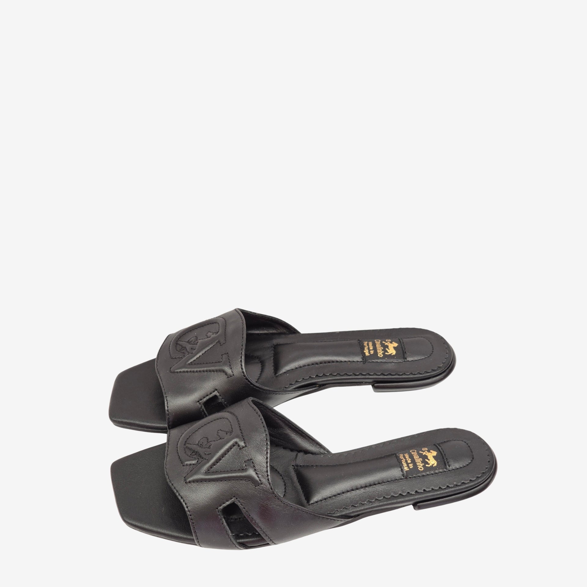 Cavalinho Black Leather Slide Sandals for Women Flat SKU 48010137.01 #color_black