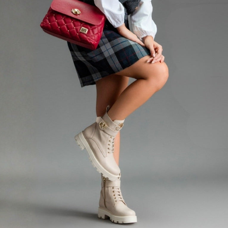 Cavalinho Signature CV Beige Ankle Leather Boots for Women SKU 48010139.05 #color_beige