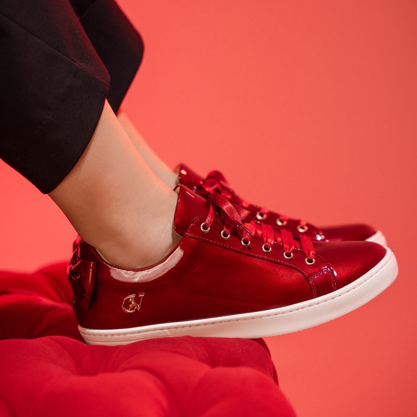 Midnight Rouge Red Patent Leather Sneakers for Women SKU 48010141.04 #color_red