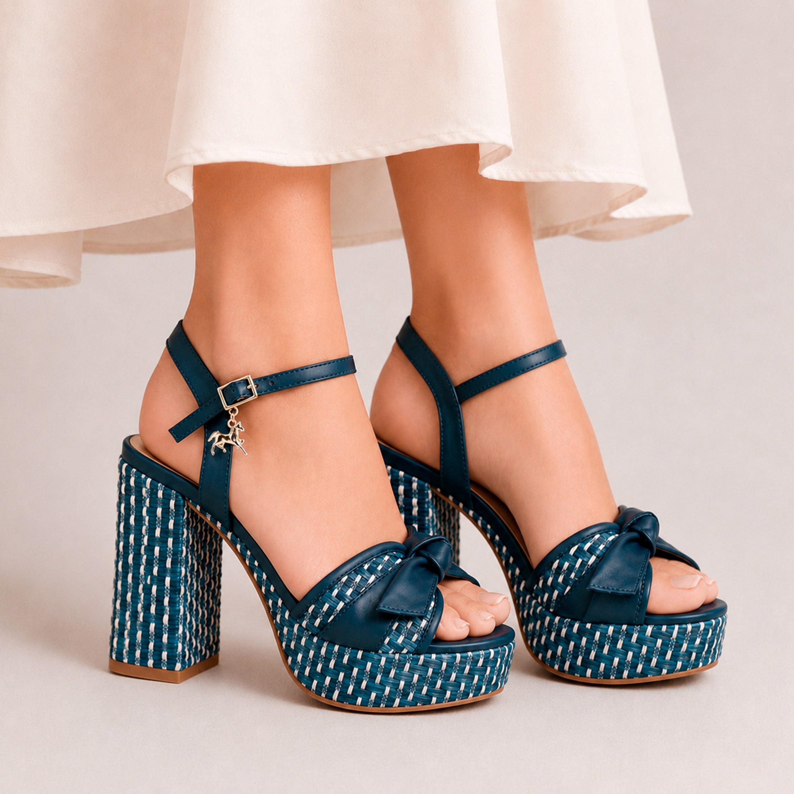 Cavalinho Almare Blue Block Heel Platform Sandal SKU 48010145.03 #color_Navy