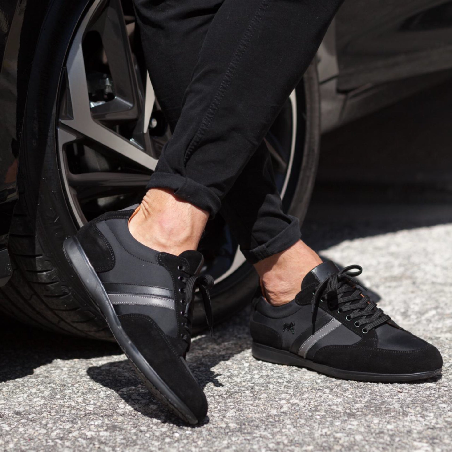 Cavalinho Striped Sporty Leather Sneakers for Men SKU 48060008.01 #color_Black