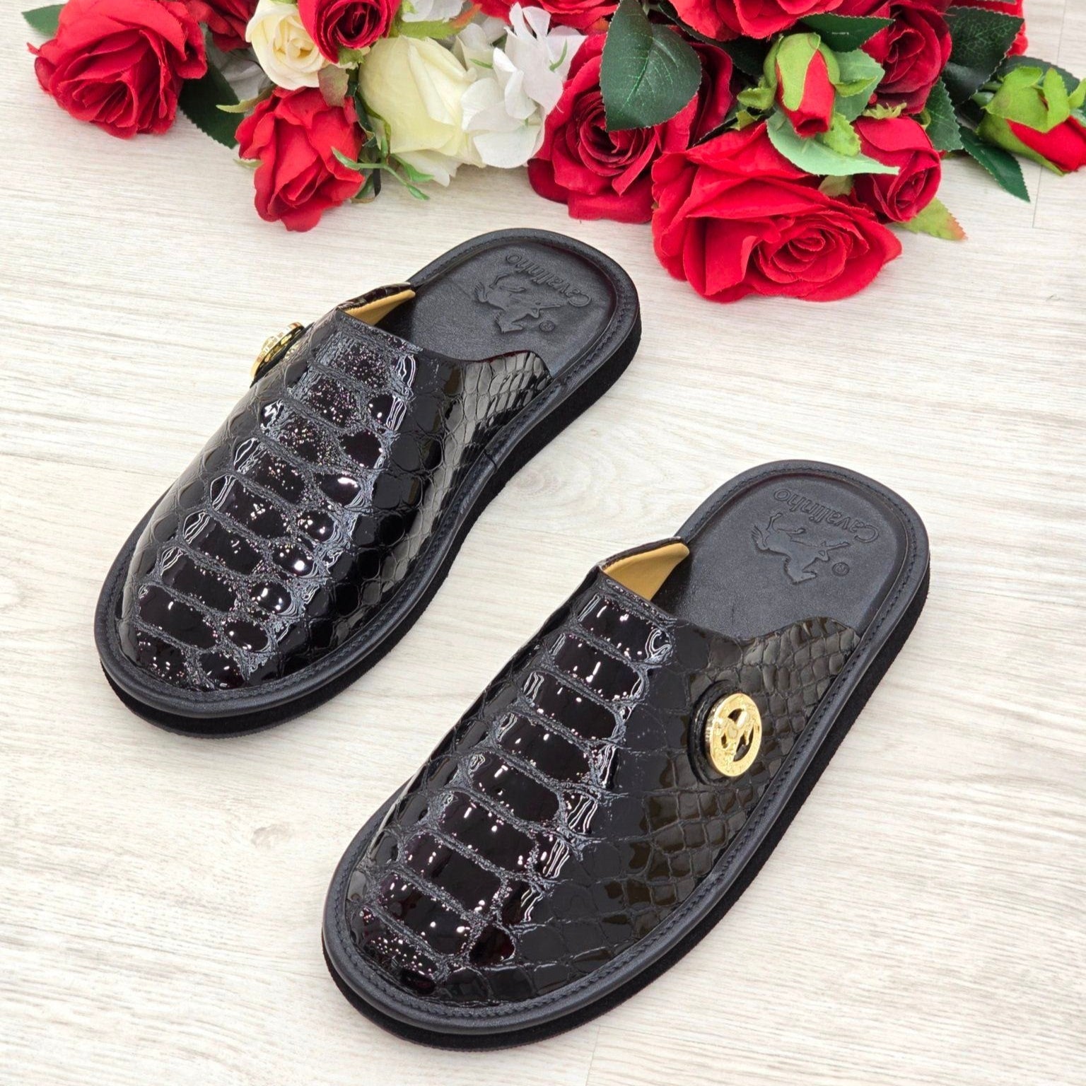 Cavalinho Gallop Leather House Slippers for Women 48120104.01  #color_black