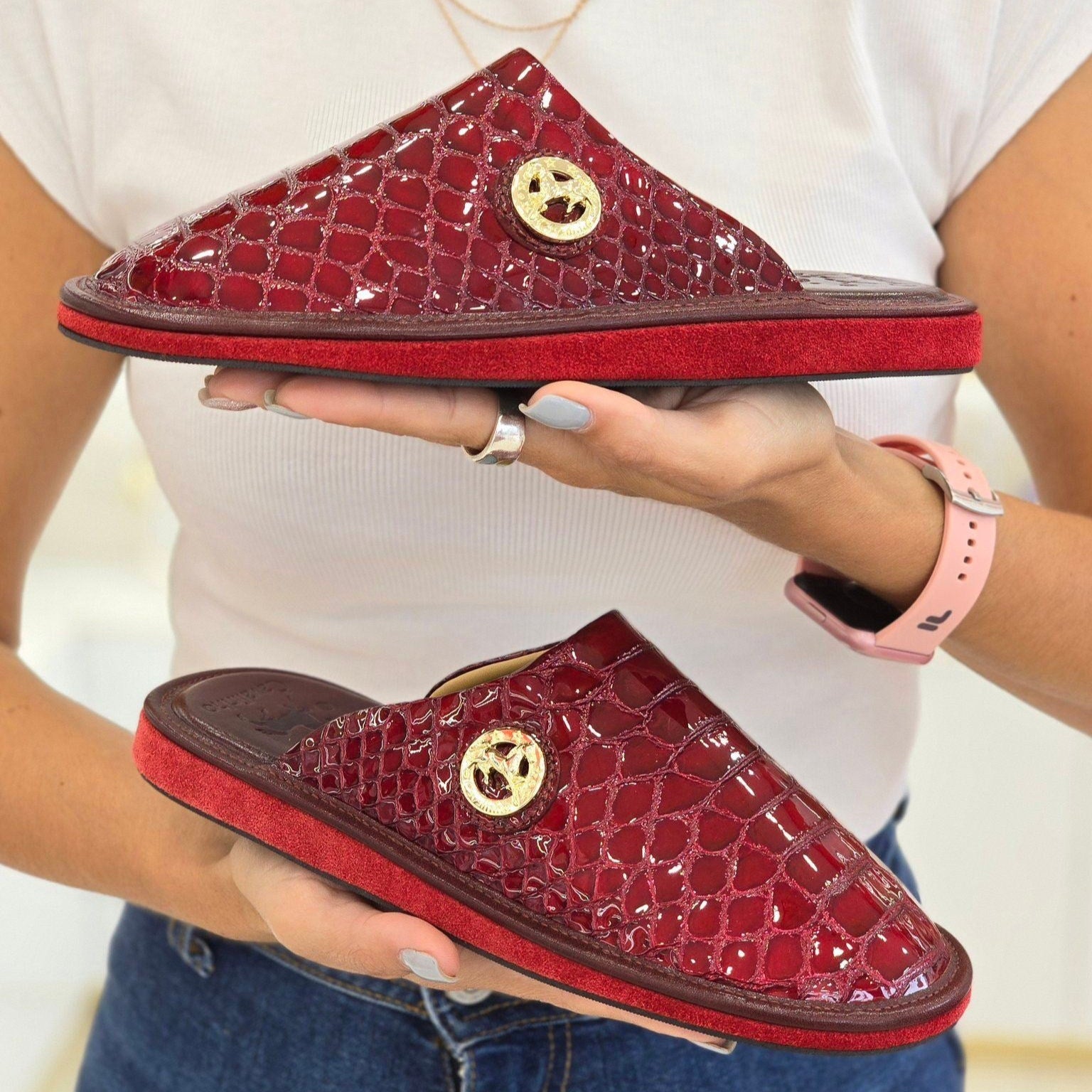 Cavalinho Gallop Leather House Slippers for Women 48120104.04 #color_red