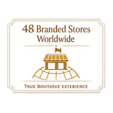 Logo with text '48 Branded Stores Worldwide' and a store icon on a white background