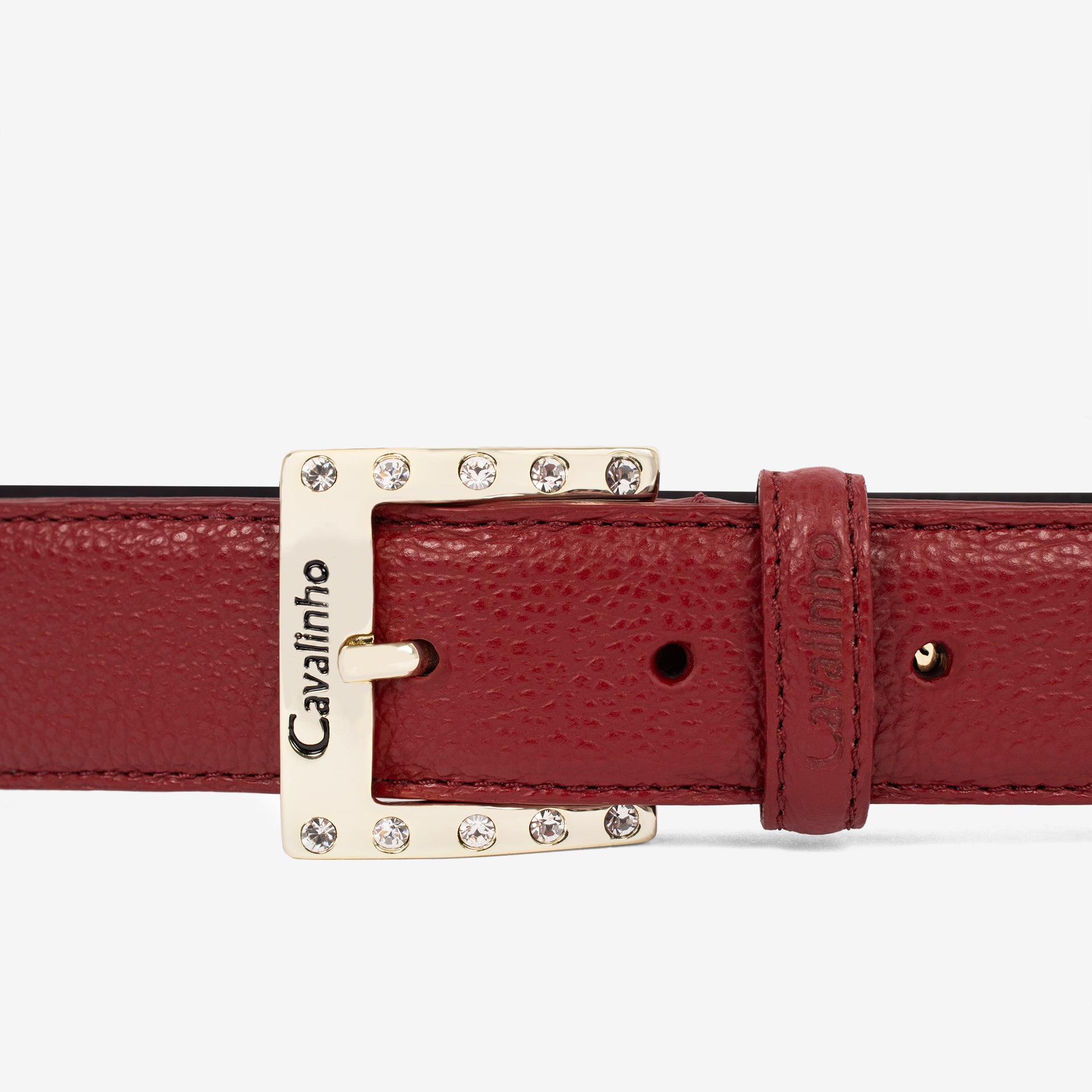 Cavalinho Muse Burgundy Pebbled Leather Belt for Women SKU 58010605.15 #color_burgundy