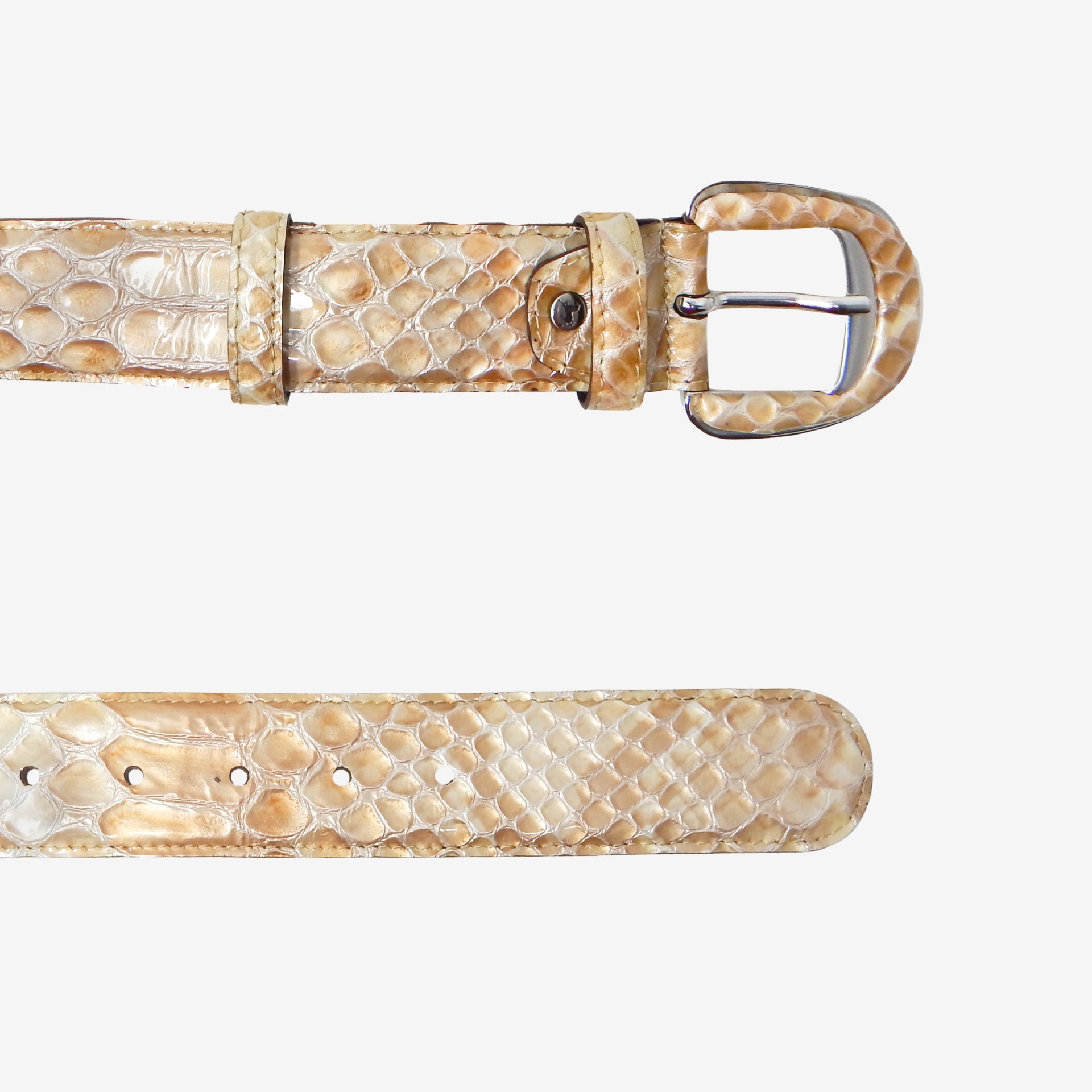 Cavalinho Gallop Beige Patent Leather Designer Belt for Women SKU 58010806.05 #color_beige, bege