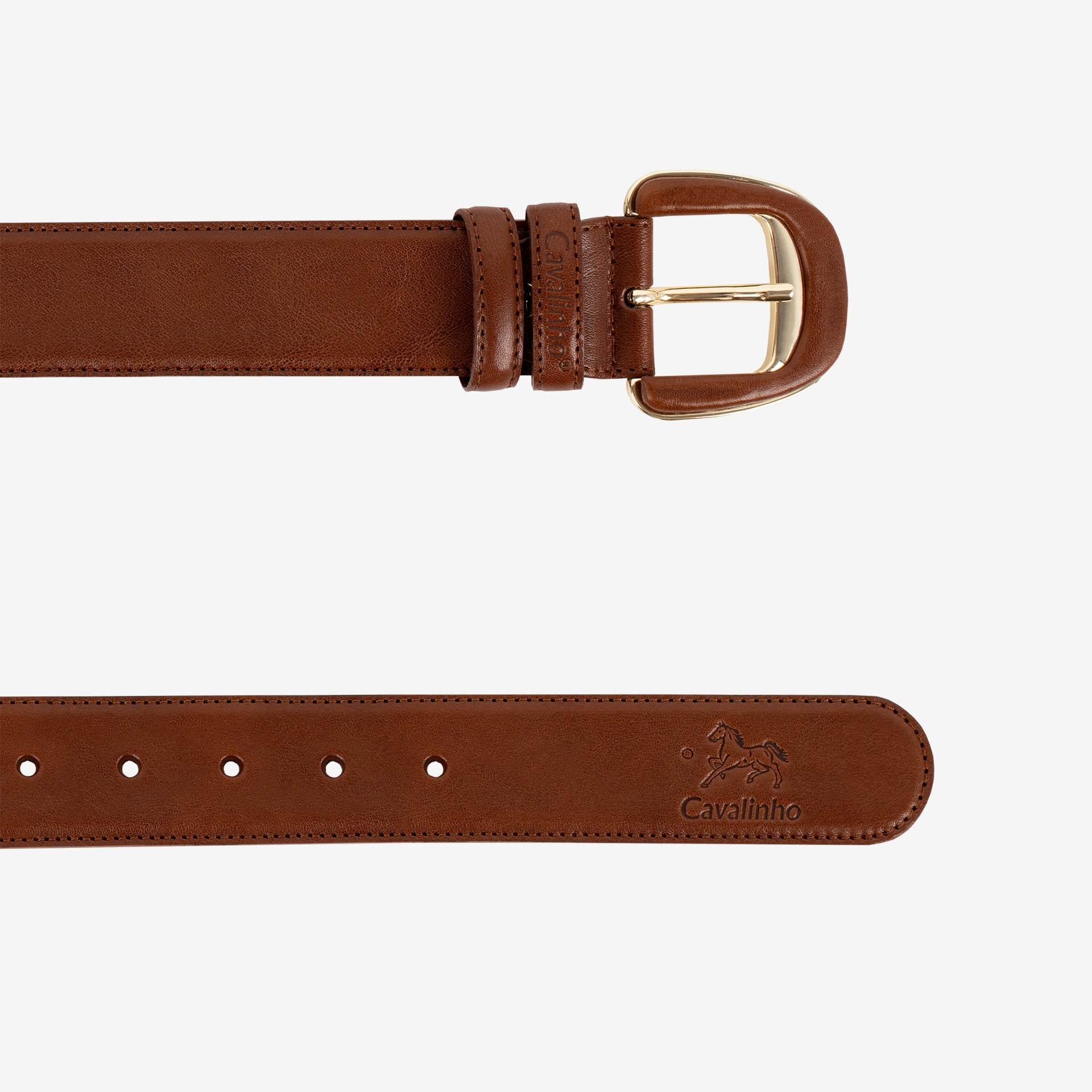 Cavalinho Classic Brown Smooth Leather Belt for Women with Gold Buckle SKU 58010906.13 #color_saddlebrown, caramel, caramelo